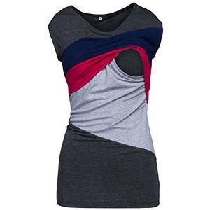 Happy MAMA. Dames Still Umstands-Top Lagendesign kleurblok design mouwloos. 369 p.