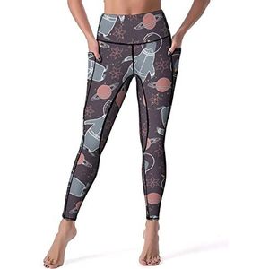Space Penguin Yogabroek voor dames, hoge taille, buikcontrole, workout, hardlopen, leggings, M