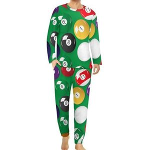 Biljarttafel Ballen Comfortabele Heren Pyjama Set Ronde Hals Lange Mouw Loungewear met Zakken S