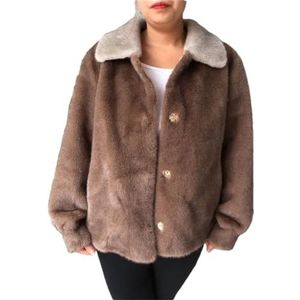 Ownwfeat Warme winterjas voor dames, revers, imitatiebont, imitatiejas, Bruin, L