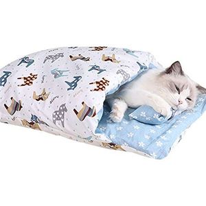 LINGHAN Warme Kattenslaapzak Kattengrot Verwijderbare Dekenmat, Kattenbed Gezellig Kattenhuis Klein Huisdier Bed voor Katten/Kleine Honden