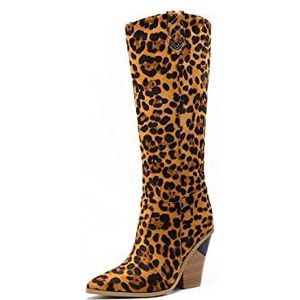 ARIASS Dameslaarzen, retro slangenpatroon puntige neus dikke hak hoge laarzen, mode catwalk dameslaarzen for herfst en winter (Color : Leopard, Size : 42 M EU)