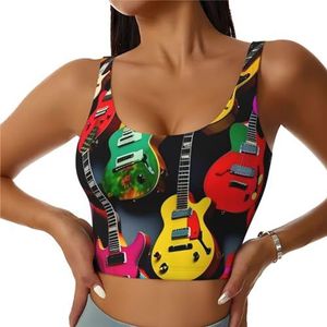 Kleurrijke Gitaar Print Comfortabele Vrouwen Sport Vest Yoga Workout Vest Voor Vrouwen Lichtgewicht Zomer, Zwart, S