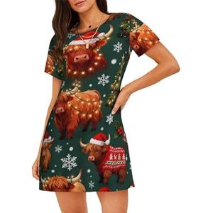 Zelinge Zachte Nachtjapon Voor Vrouwen Vrouwen Nachtshirt Slaap Jurk Voor Vrouwen Zachte Nachtkleding S-3XL, Leuke Hoogland Koe Groen Xmas, S