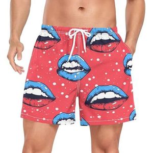 Niigeu Cartoon Pop Lippen Stippen Rode Mannen Zwembroek Shorts Sneldrogend met Zakken, Leuke mode, XL