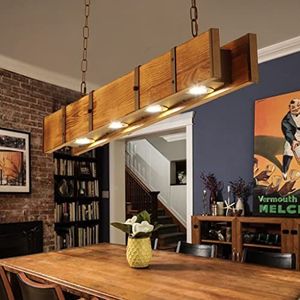 Hanglamp LED Eetkamer Hout Hoogte Verstelbare Eettafel Hanglamp Woonkamer 40W Plafondlamp Cafe Industriële Kroonluchter Bar Keuken Kantoor Creatieve Decoratie Hanglamp 100Cm