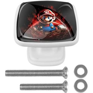 Voor Mario 4 stuks vierkante ABS glazen ladehandgrepen met schroeven, 3,3 x 2,5 cm, moderne keukenkast trekt, zwart zilveren dressoirknoppen voor slaapkamer, badkamer, kast, kantoor, set van 4 stuks
