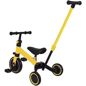 Drumm Draisienne Driewieler voor kinderfiets, 3-in-1 kinderdriewieler, 1-4 jaar, verstelbaar stuur, verstelbaar zadel, loophulp, cadeau (geel (4 en 1))