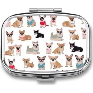Leuke Chihuahua Pug Patroon Pillendoos Leuke Vierkante Pil Case Draagbare Geneeskunde Tablet Vitamine Houder Organizer voor Portemonnee Pocket