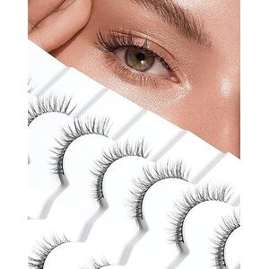 Faux nertsen wimpers natuurlijke look 14 mm Wispy 3D 12 mm nep dunne band herbruikbare valse wimpers Pack 7 paar S3 [S6- Natural Cat Eye, ]