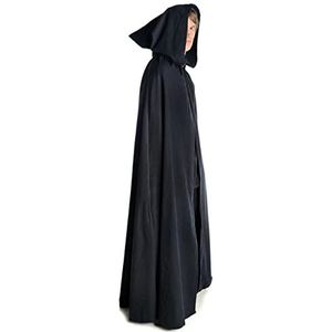 HEMAD Medieval cape with hood in cotton linen structure - Zwart