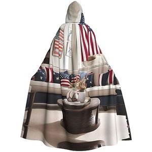 SSIMOO Amerikaanse vlag en honkbal betoverende cape met capuchon voor volwassenen voor Halloween en feestkostuums - modieuze damesgewaden, capes