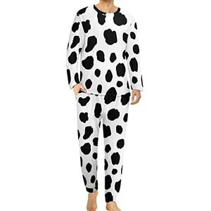 Comfortabele herenpyjama met Dalmatische print, ronde hals, lange mouwen, loungewear met zakken, 6XL