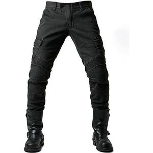 Motorbroek beschermende broek, heren motorfiets jeans gemaakt met ademend slijtvast kevlar met 2 paar beschermen heup en knie verwijderbare pads Jean (zwart, S)