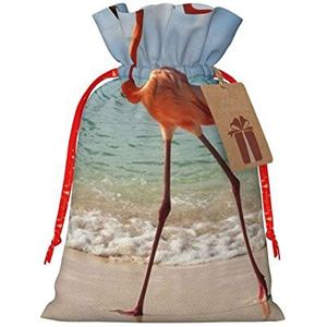 Kerstcadeau Verpakkende Zakken Mooie Flamingo Gedrukt Vakantie Party Thema Opbergzakken Met Drawstrings Herbruikbare