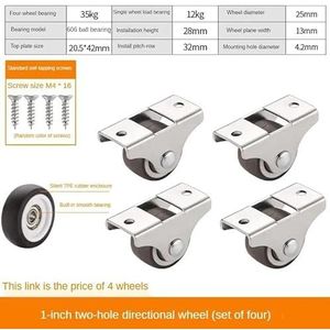 4 stks/partij 1 Inch 2 Gaten Directionele Wiel Stille Kleine Universele Tatami Lade Katrol Kast Roller Rubber