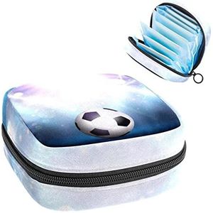 Voetbal voetbal onder Spotlight, Periode Pouch Draagbaar,Tampon Opbergtas,Tampon Houder voor Portemonnee Vrouwelijke Product Organizer, Meerkleurig, 4.7x6.6x6.6 in/12x17x17 cm