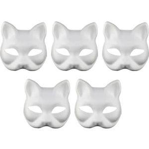 NESKTS 5 stuks kattenmasker doe-het-zelf witte kat geschilderde maskers half leeg dier cosplay aankleedmasker maskerade kattenmaskers Halloween masker kostuum voor maskerade rekwisiet, feest