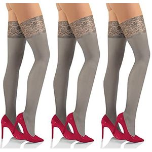 sesto senso 3 paar strapless kousen 50 DEN kant microvezel ondoorzichtig dames, 3 stuks - grijs, XL-XXL