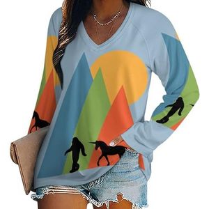 Kleur Mountain Man Led The Horse Vrouwen Casual Lange Mouw T-shirts V-hals Gedrukt Grafische Blouses Tee Tops S