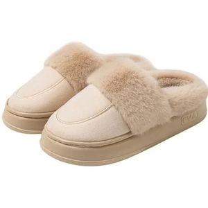 Waterdichte pluche laarzen pantoffels heren binnen buiten winter thuis warme pluizige antislip pantoffels (Color : B-beige, Size : 42-43(fit 41-42))