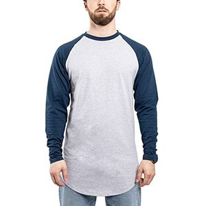 Blackskies honkbal lange mouw heren T-shirt | Gebogen Oversized Fashion Longline Basic Raglan L/S Long Tea - Grey Navy Blue Small S