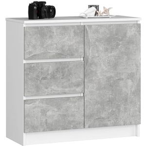 AKORD Borst K-80 Jerry met 3 laden | Kast met 2 planken en 1 deur | Voor de woonkamer slaapkamer | Modern | 16 mm gelamineerde plaat | 80x77x35 cm | wit + betonnen voorkant