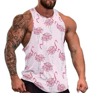 Roze Flamingo Body Roses Heren Tank Top Grafische Mouwloze Bodybuilding Tees Casual Strand T-Shirt Grappige Gym Spier