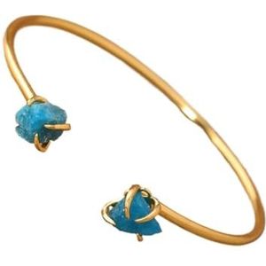 Dames Boheemse gouden manchetarmband armband met 2 edelstenen - Citrien en Rose Crystal - Statement Sieraden Cadeau for tienermeisjes (Color : Blue Apatite)