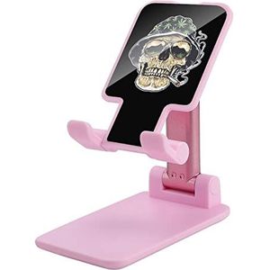 Rastaman Skull Art Opvouwbare mobiele telefoonhouder standaard voor bureau hoek in hoogte verstelbaar roze stijl