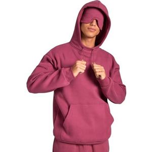 Hoodie with Eye Mask Built In, Couple Sweatshirts, Comfort Airplane Hoodies, with Hidden Pockets, for Female and Male (Rose Red,S)