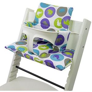 Bambiniwelt Vervangende overtrek, zitkussen, kussenset, stoelverkleiner, compatibel met STOKKE Tripp Trapp voor kinderstoel, design (groene olifanten)