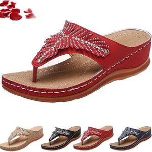 Women Casual Sandals 2024 Crystal Fashion Clip Toe Slippers,Orthopedic Arch Support Comfy Anti-Slip Sandals (42,Red)