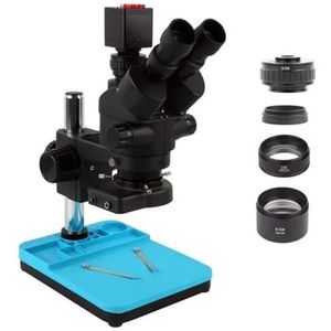 Accessoireset voor microscoop, trinoculaire stereo-microscoop met gelijktijdige brandpuntsafstand 3,5 x 7 x 45 x 90 x + HDMI VGA 1080P videocamera met of zonder LCD-monitor glazen schijven voor