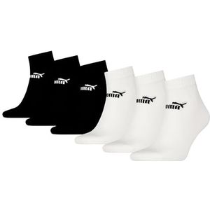 PUMA Unisex Quarter sokken, sneakers, enkelhoog, voor dames en heren, verpakking van 6 stuks, zwart/wit (004), 43-46 EU