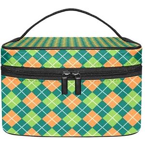 Plaid groene St. Patrick's Day make-up organizer tas, reismake-up tas organizer case draagbare cosmetische tas voor vrouwen en meisjes toiletartikelen, Meerkleurig, 22.5x15x13.8cm/8.9x5.9x5.4in