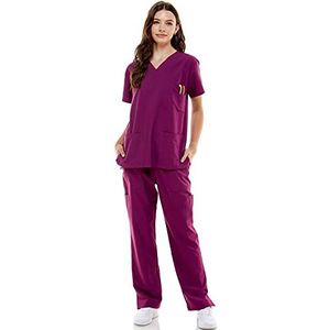 MEDPIA Scrub Sets voor vrouwen en mannen medische verpleging uniform broek 4-weg stretch & 8-pocket (paars, klein)