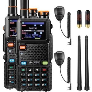 BAOFENG UV-5RM PLUS GPS Walkie Talkie, 10W Dual Band Handheld Radio met Groot Bereik en Airband FM UHF VHF-ontvanger, 2500mAh-batterij en USB-C-poort, 640 kanalen, luidsprekermicrofoons [2 pakketten]