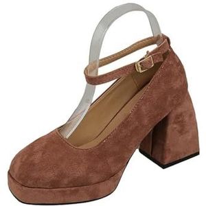 Klassieke elegante damespumps vintage fluweel leer hoge hakken damesschoenen vierkante gesp Mary Jane schoenen dames banket Lolita schoenen, roze, 37 EU