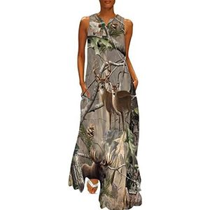 Camo Herten Camouflage Jacht Dames Enkellengte Jurk Slim Fit Mouwloze Maxi Jurken Casual Zonnejurk S