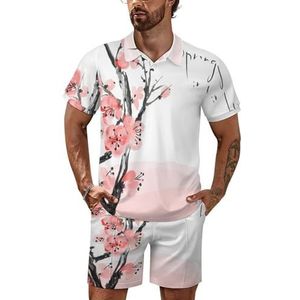 Japanse kersenbloesem heren poloshirt set korte mouwen trainingspak set casual strand shirts shorts outfit XL