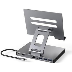 iPad Pro USB C Hub Stand, Adapter voor iPad Pro M4 M2 M1 13 12,9 11 inch iPad Air Docking Station Opvouwbaar met 4K 60Hz HDMI, PD opladen, SD/TF kaartlezer, 3 USB 3.0, 3,5 mm audio, iPad Dock