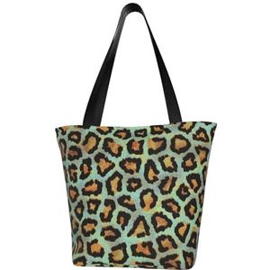 BeNtli Schoudertas, canvas draagtas grote tas vrouwen casual handtas herbruikbare boodschappentassen, groenblauw luipaard chique dierenprint, zoals afgebeeld, Eén maat