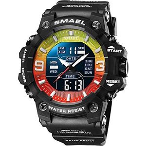 Mens sporthorloges, analoge digitale militaire outdoor waterdichte chronograaf, LED -achtergrondverlichting dual display business casual luxe horloge, 12/24h formaat,Colorful red and green