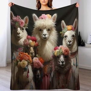 Flanellen Deken Gepersonaliseerde Digitale Druk Animal Alpaca Patroon Gedrukt Deken Zachte Warme Fleece Deken Voor Bedbank En Reizen