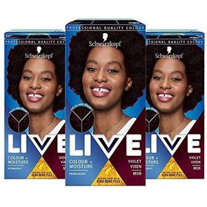 Schwarzkopf Live Haarkleuring + hydratatie, donkerpaars haar, verpakking van 3 stuks, permanente intensieve verzorging met KeraBond-plex, M09 Violet Vixen