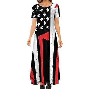 Amerikaanse timmerman vlag dames zomer casual korte mouw maxi-jurk ronde hals bedrukte lange jurken 7XL