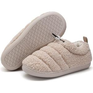 AUXDIQ Sloffen Dames Winter Huisschoenen Heren Warme Pantoffels Huttenschoenen Antislip Slippers, Beige, 35/36 EU
