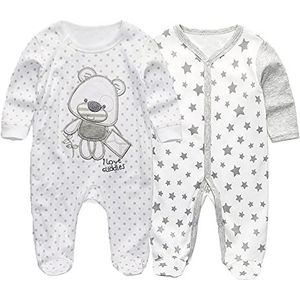 MAMIMAKA Baby rompertjes Pyjama Katoen Jumpsuit Jongens Meisjes Slaappak Lange Mouw Footed Bodysuits Uit één Stuk Outfits, Twee Stuks-1, 0-3 maanden