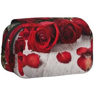 JEJEA Rode Roos Bloemenprint Pen Etui Potlood Case Houder Voor Potloden Make-up Multifunctionele Organizer Doos Voor Adluts, Zwart, Eén maat, Toilettas
